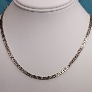 Flat Nugget Silver 14KGP Chain Necklace 17" Long Korea Vintage 1970s